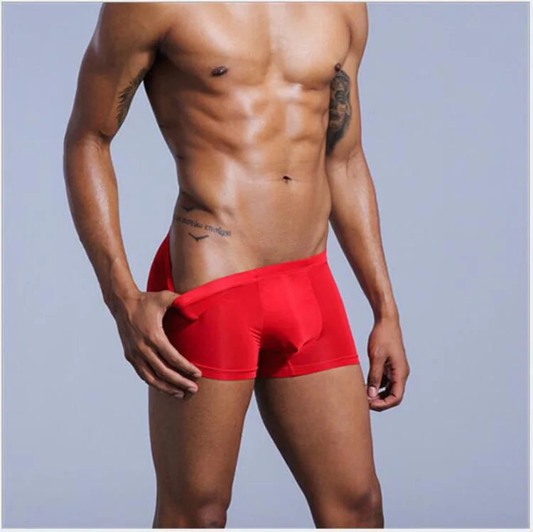 Very thin men's underwear nylon ice silk boxers double bagged high-interest high-stretch boxers