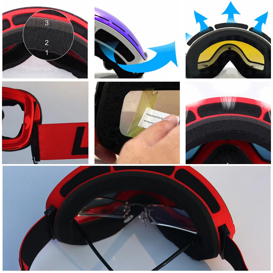 LOCLE Ski Goggles Double Layers Anti-fog UV 400 Ski Glasses Men Women Skiing Snowboard Skateboard Snow Goggles Ski Mask