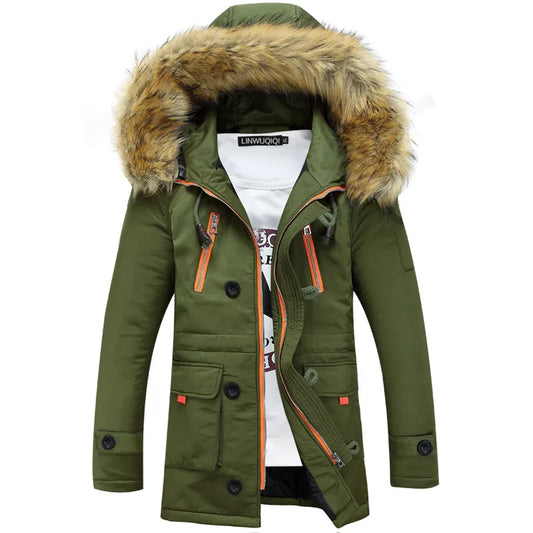 Thickening Parkas Men 2021 Winter Jacket Men's Coats Male Outerwear Fur Collar Casual Long Cotton Wadded men Hooded Coat