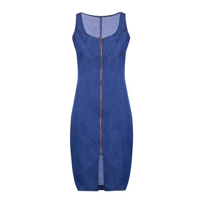 Women's Summer Sleeveless Denim Dress Slim Zipper Jeans Dress Fashion Casual Office Lady Clothing M-2XL 2020 New Arrival