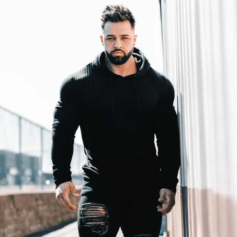 New Spring Fashion Hooded Sweaters Men Casual Turtleneck Sweaters Slim Fit Sports Pullover Men Sweater Gym Knitwear Pull Homme