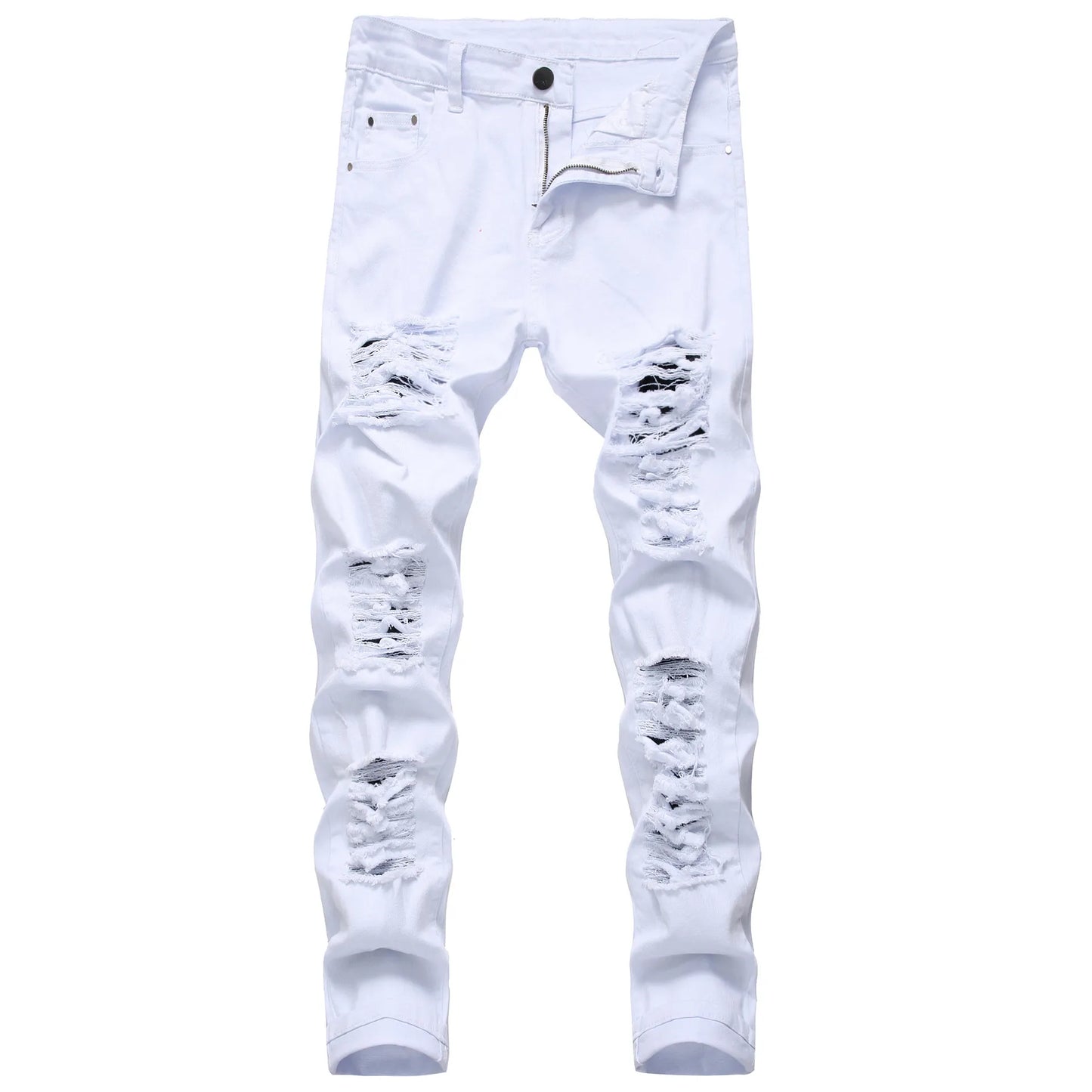 New Arrival Men's Cotton Ripped Hole Jeans Casual Slim Skinny White Jeans Men Trousers Fashion Stretch Hip Hop Denim Pants Male