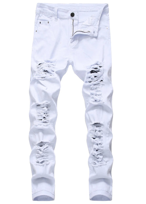 New Arrival Men's Cotton Ripped Hole Jeans Casual Slim Skinny White Jeans Men Trousers Fashion Stretch Hip Hop Denim Pants Male