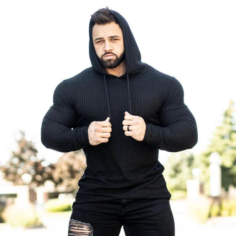 New Spring Fashion Hooded Sweaters Men Casual Turtleneck Sweaters Slim Fit Sports Pullover Men Sweater Gym Knitwear Pull Homme