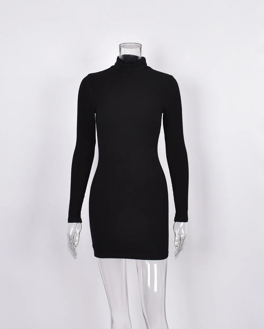 Summer New Women's Wear Black High Collar Long Sleeve Outdoor Sports Sexy Tight Mini Short Dress