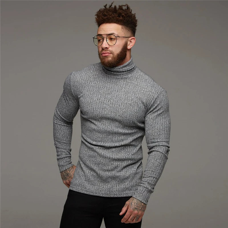 New Spring Fashion Hooded Sweaters Men Casual Turtleneck Sweaters Slim Fit Sports Pullover Men Sweater Gym Knitwear Pull Homme