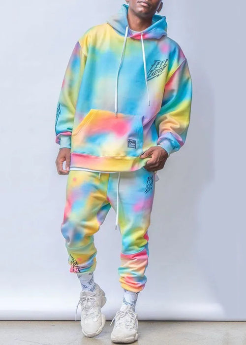 Nanaco Oversized Tie-dye Sport Men's Hoodies Set Male Hooded 100% High Quality Cotton Colorful Tracksuit Sweatshirts Suits M-4XL