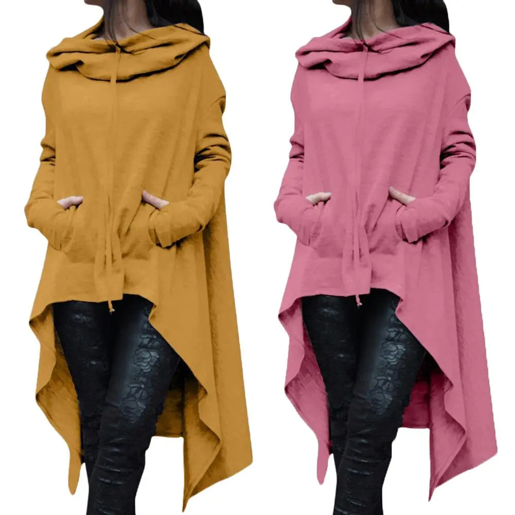 Autumn  Women Asymmetric Hoodie Solid Color Long Sleeve Hem Fishtail Hoodie Sweatshirt Pullover women's hoodies