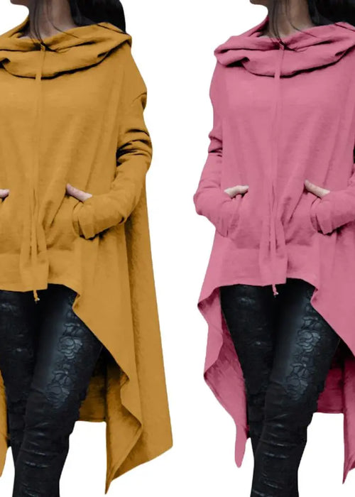 Autumn  Women Asymmetric Hoodie Solid Color Long Sleeve Hem Fishtail Hoodie Sweatshirt Pullover women's hoodies