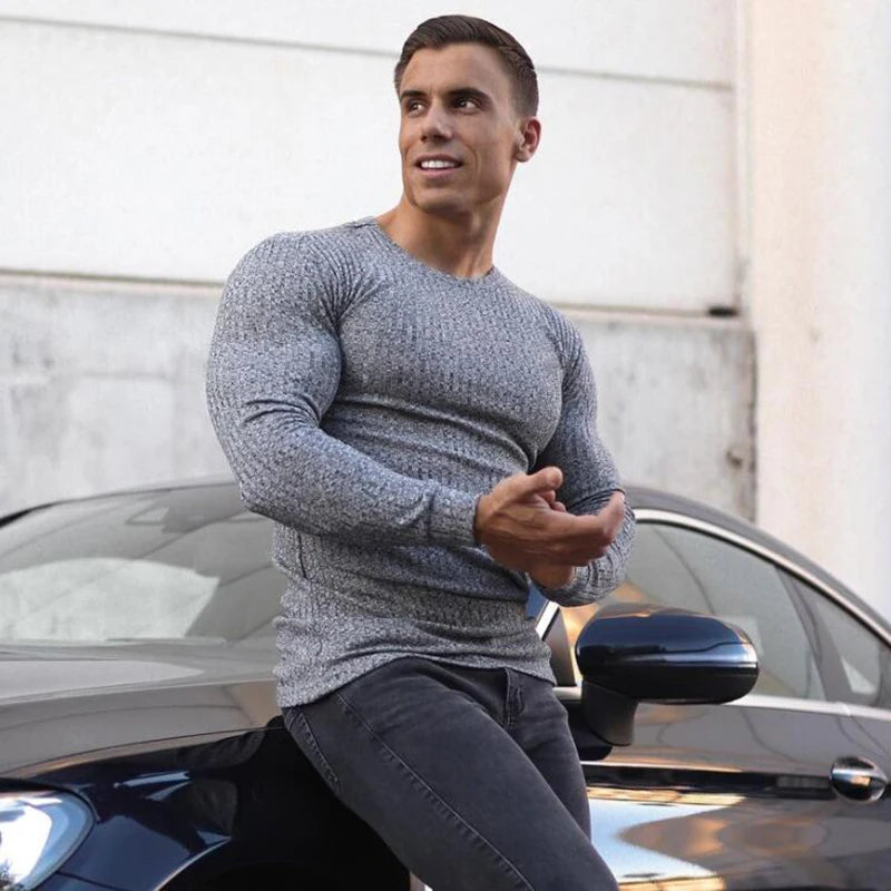 New Spring Fashion Hooded Sweaters Men Casual Turtleneck Sweaters Slim Fit Sports Pullover Men Sweater Gym Knitwear Pull Homme