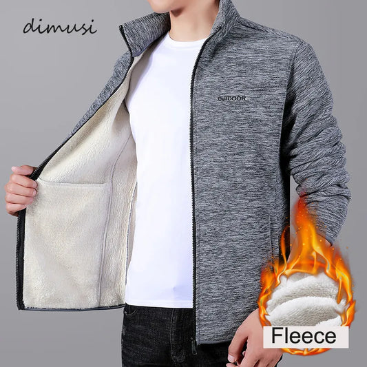 DIMUSI Winter Men's Jackets Casual Male Outwear Thick Velvet Windbreaker Fleece Jackets Mens Slim Fit Stand Collar Warm Jackets