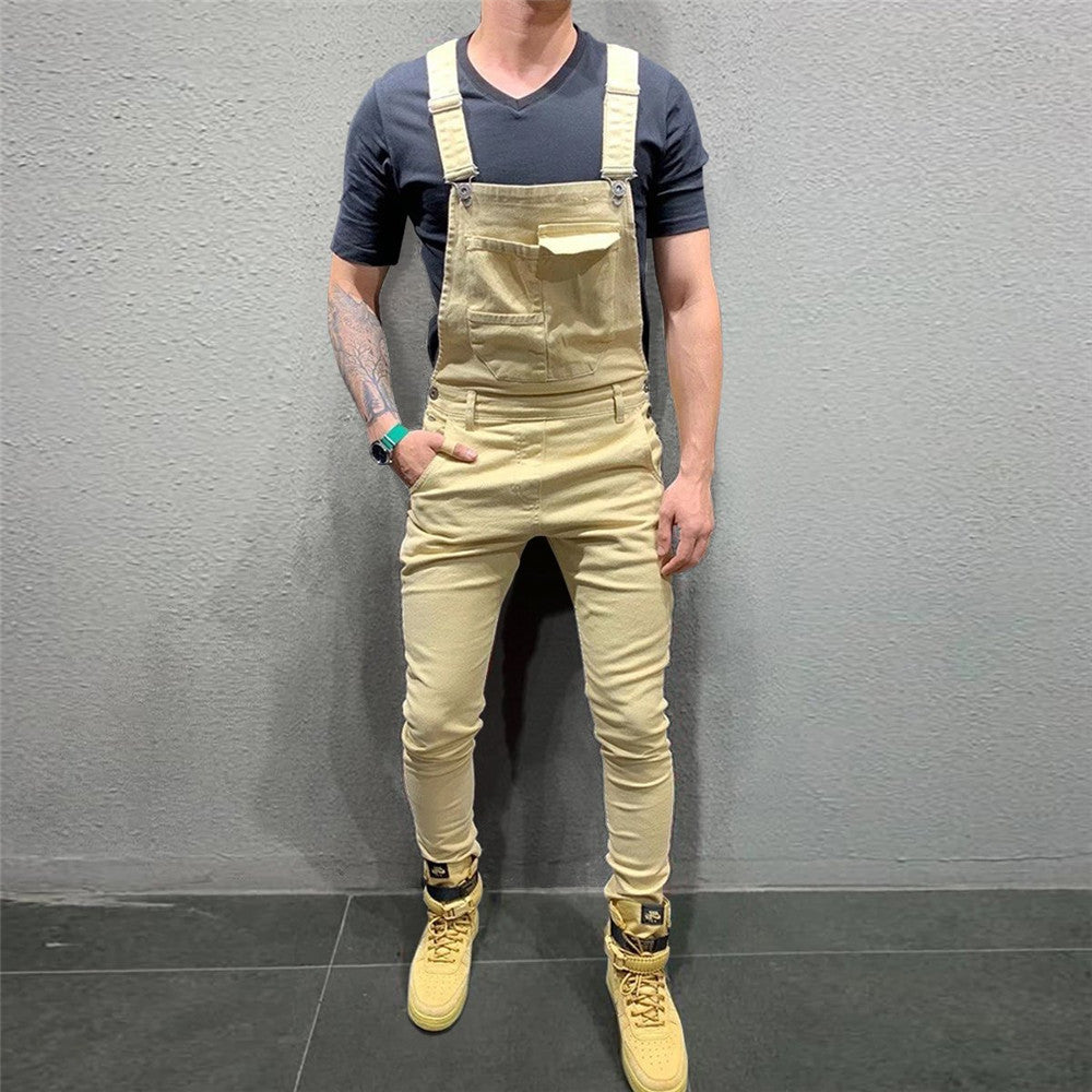 Men's Denim Dungaree Bib Overalls Jumpsuits Moto Biker Jeans Pants Trousers Plus Size Mens Casual Overalls