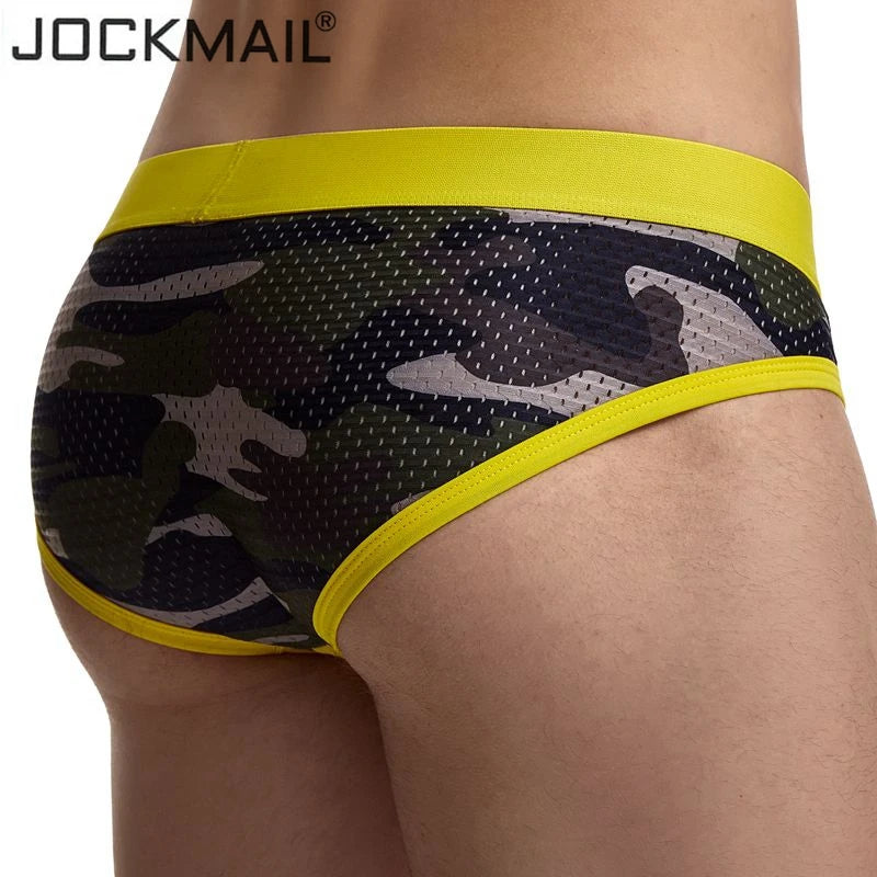 JOCKMAIL Brand new men's underwear camouflage mesh underwear men briefs Breathable low waist jockstrap gay sexy underwear slip