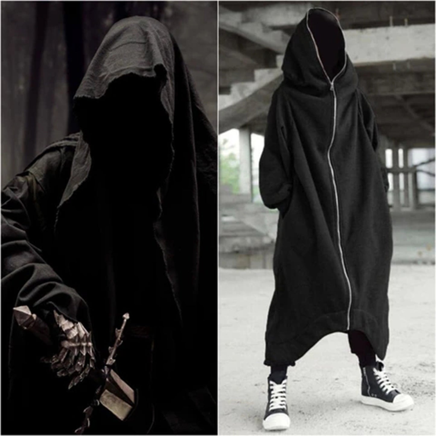 Hot Selling Unisex Long Sleeve Hooded Nazgul Long Coat Zipper Closure Fleece Lined Long Hoodie
