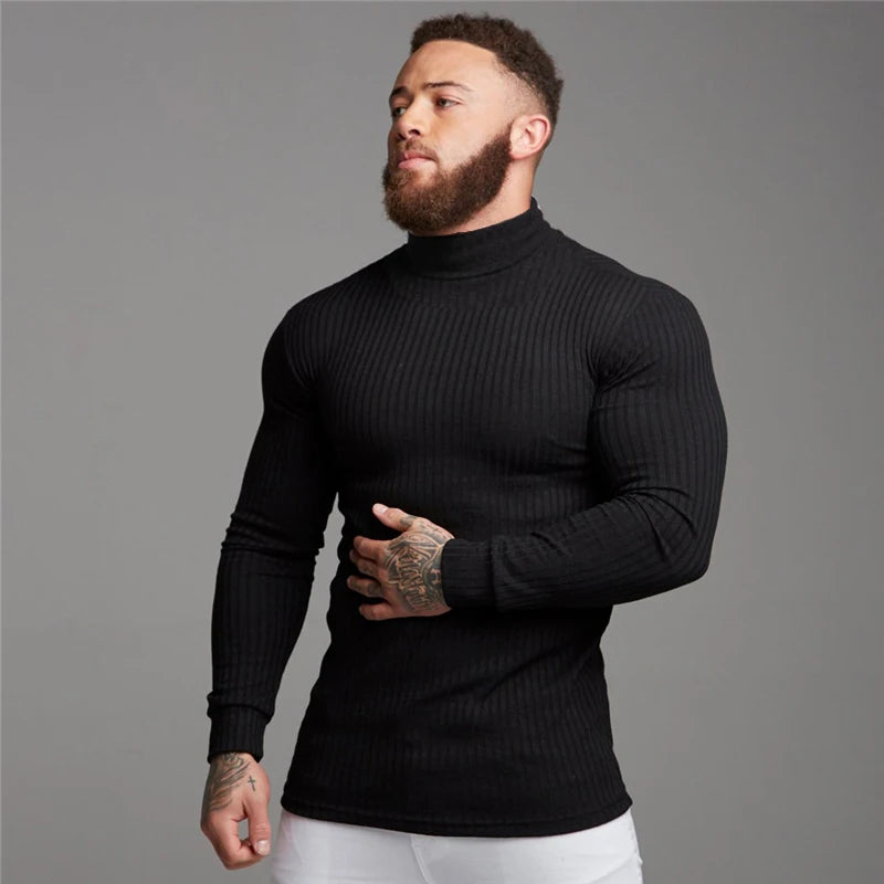 New Spring Fashion Hooded Sweaters Men Casual Turtleneck Sweaters Slim Fit Sports Pullover Men Sweater Gym Knitwear Pull Homme