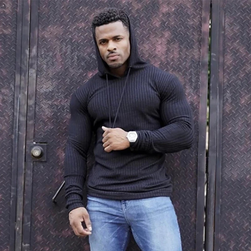 New Spring Fashion Hooded Sweaters Men Casual Turtleneck Sweaters Slim Fit Sports Pullover Men Sweater Gym Knitwear Pull Homme