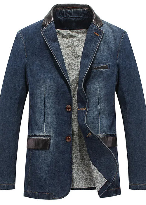 Plus Size Men's Jackets Denim Outwear Spring Autumn Men Clothing Male Blazers Suits Jeans Patchwork Leather Slim Fit Coat  MY190