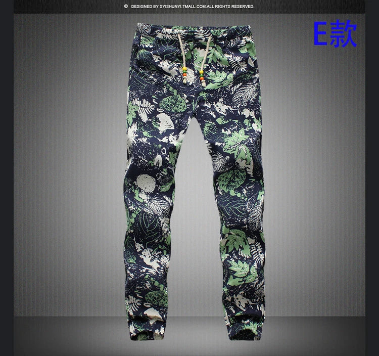 Euro Size New Fashion Spring Men Floral Print Joggers Male Casual Summer Pants Mens Sweatpants Linen Pants Men Trousers