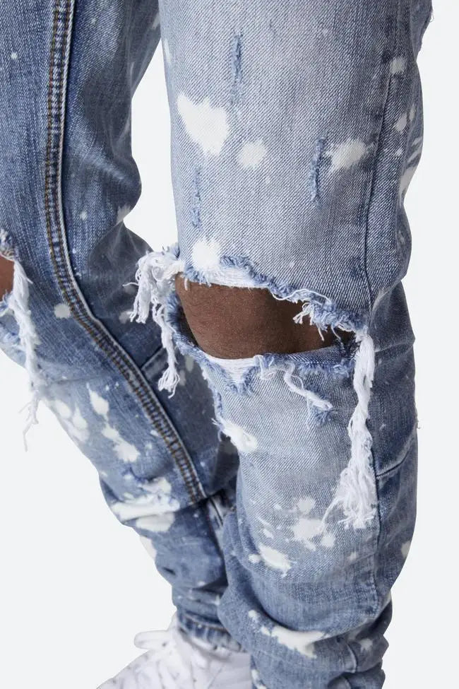 Jeans For Men Gradient Color Ripped White Dots Jeans Male Motor Biker Skinny Jeans Homme Men's Clothing Zipper Denim Pants