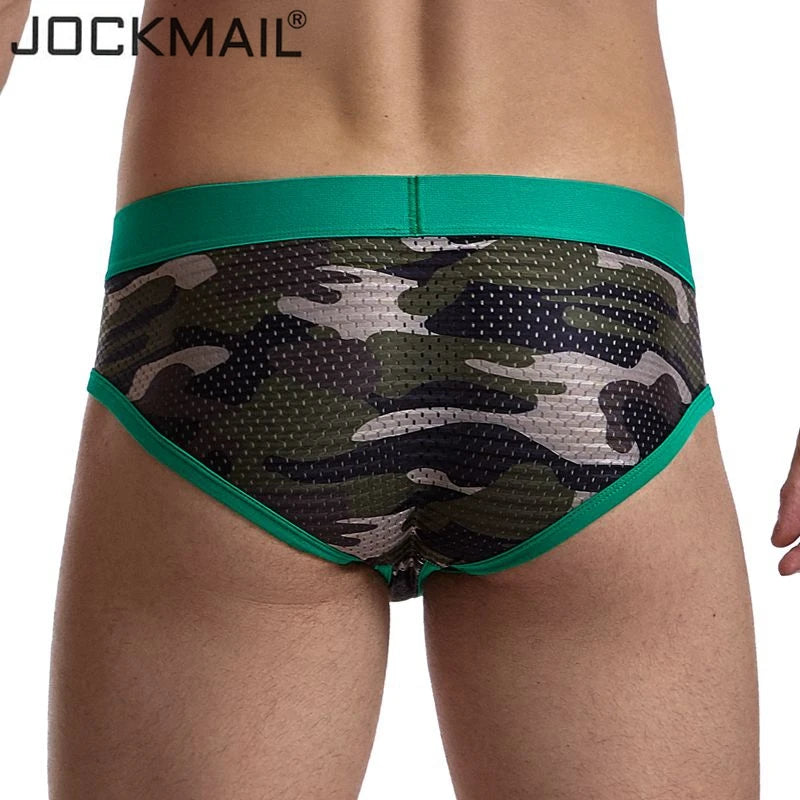 JOCKMAIL Brand new men's underwear camouflage mesh underwear men briefs Breathable low waist jockstrap gay sexy underwear slip