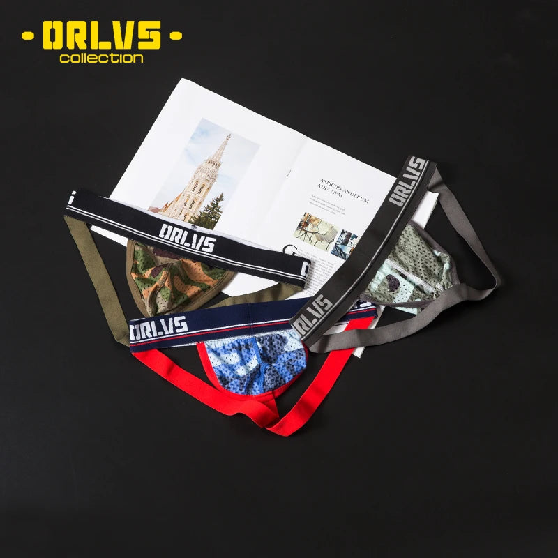 ORLVS Men's Underwear Men Sexy Briefs Jockstrap Pouch Cuecas Man Cotton Panties Thongs Mesh Underpants Gay Slip Homme Srting