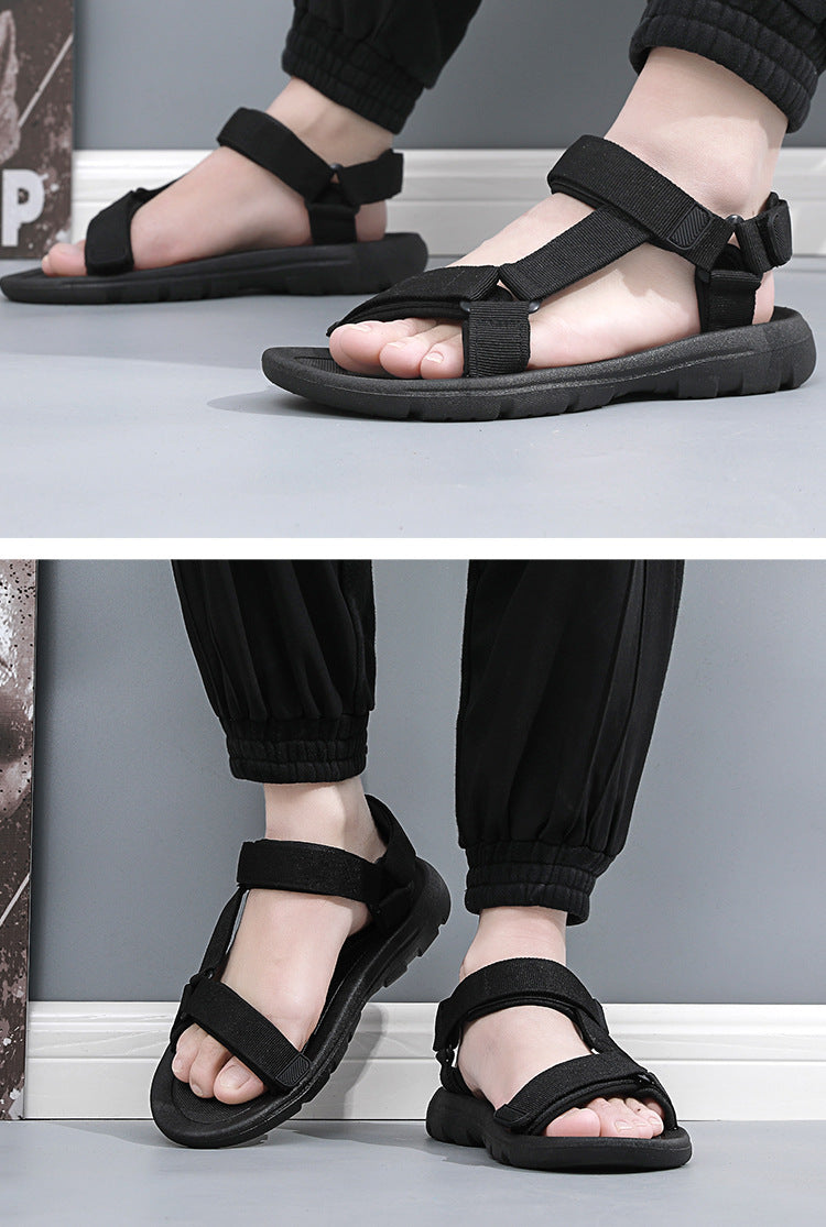 Summer Men‘s Casual Sandals Non-slip HOOK& Loop Sport Sandal Man Outdoor Beach Slippers Holiday Soft Sole Light Water Shoes