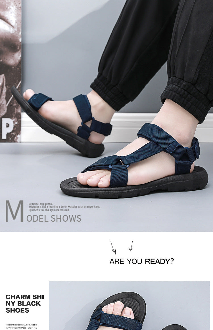 Summer Men‘s Casual Sandals Non-slip HOOK& Loop Sport Sandal Man Outdoor Beach Slippers Holiday Soft Sole Light Water Shoes