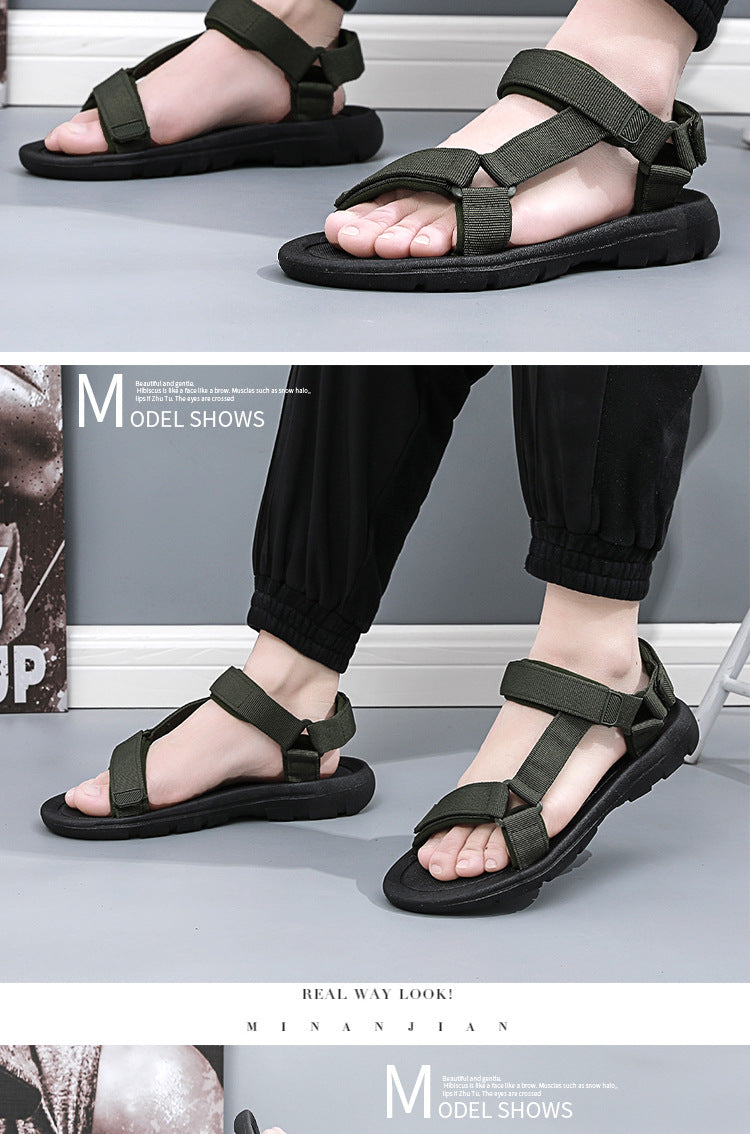 Summer Men‘s Casual Sandals Non-slip HOOK& Loop Sport Sandal Man Outdoor Beach Slippers Holiday Soft Sole Light Water Shoes