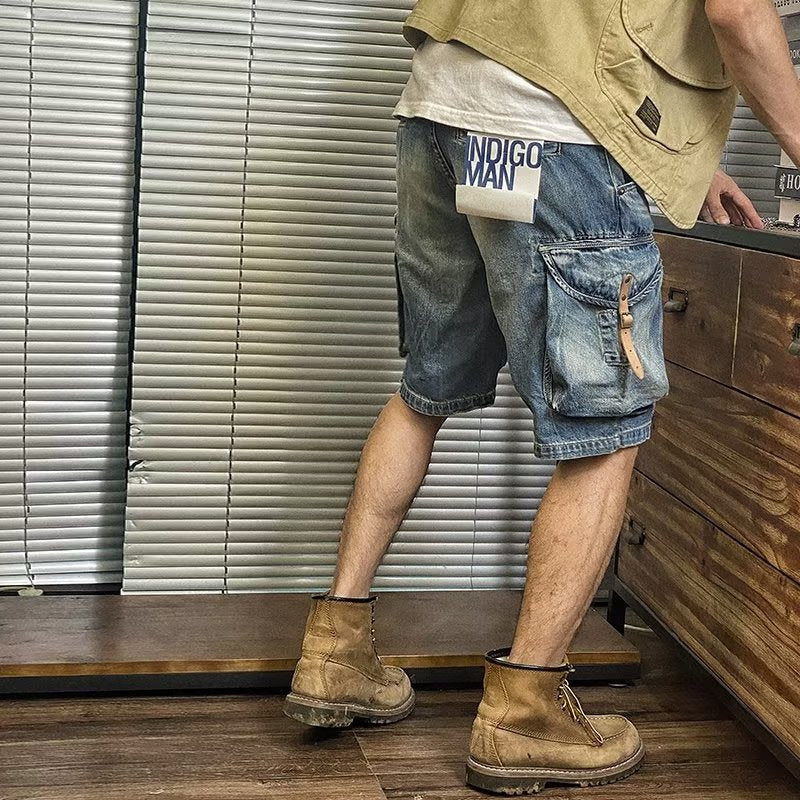 Heavy Weight Denim Summer Cycling Locomotive Fifth Pants Parka