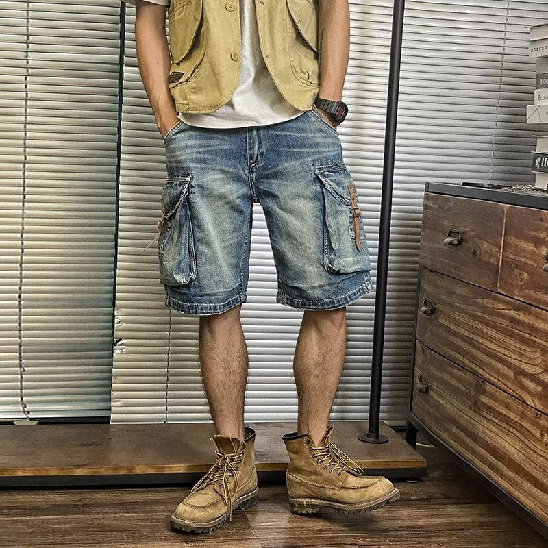 Heavy Weight Denim Summer Cycling Locomotive Fifth Pants Parka