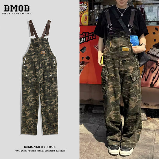 Trendy Bmob Men and Women Camouflage Shoulder Strap Jeans Parka