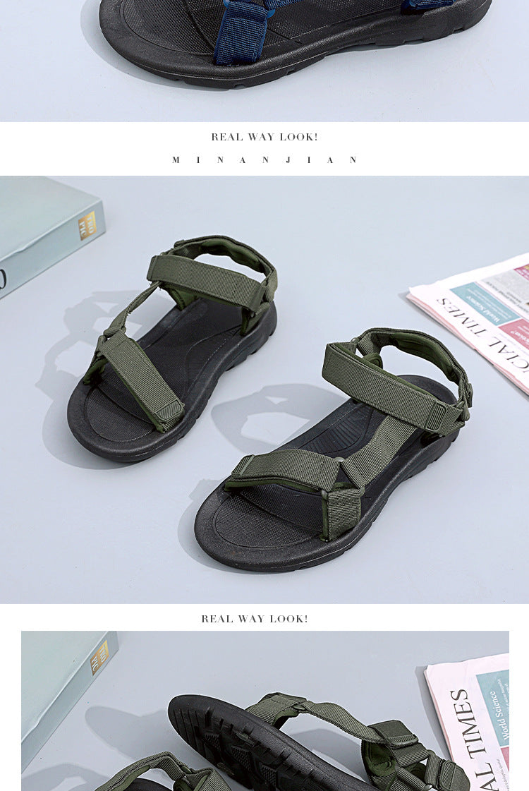 Summer Men‘s Casual Sandals Non-slip HOOK& Loop Sport Sandal Man Outdoor Beach Slippers Holiday Soft Sole Light Water Shoes