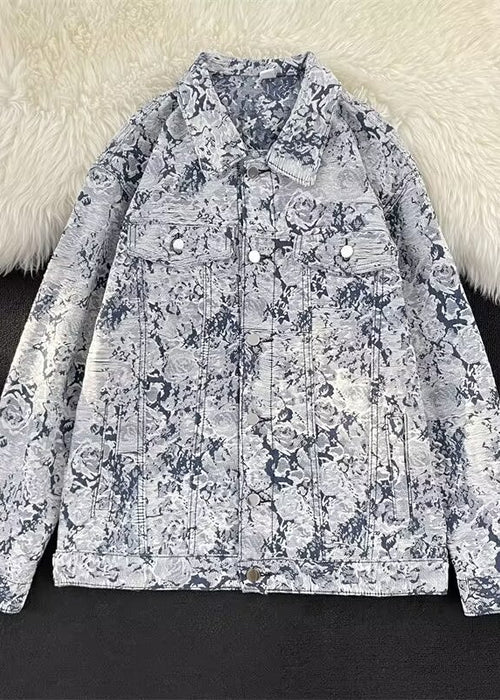 American Floral Denim Jacket Embroidered Coat