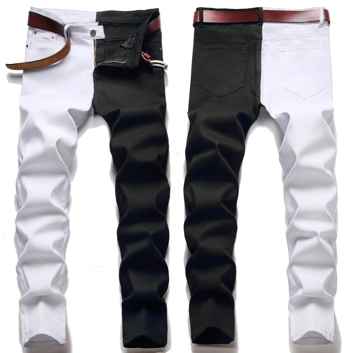 Two Colors Spliced Into Jeans Men's Fashion Casual Trousers and Shorts Red Green Yellow Denim Pants 28-38