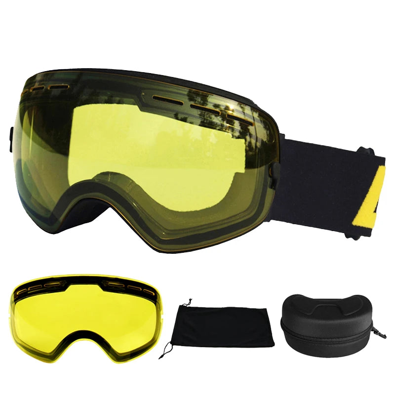 LOCLE Anti-fog Ski Goggles UV400 Ski Glasses Double Layers Skiing Snowboard Snow Goggles Ski Eyewear With One Brightening Lens