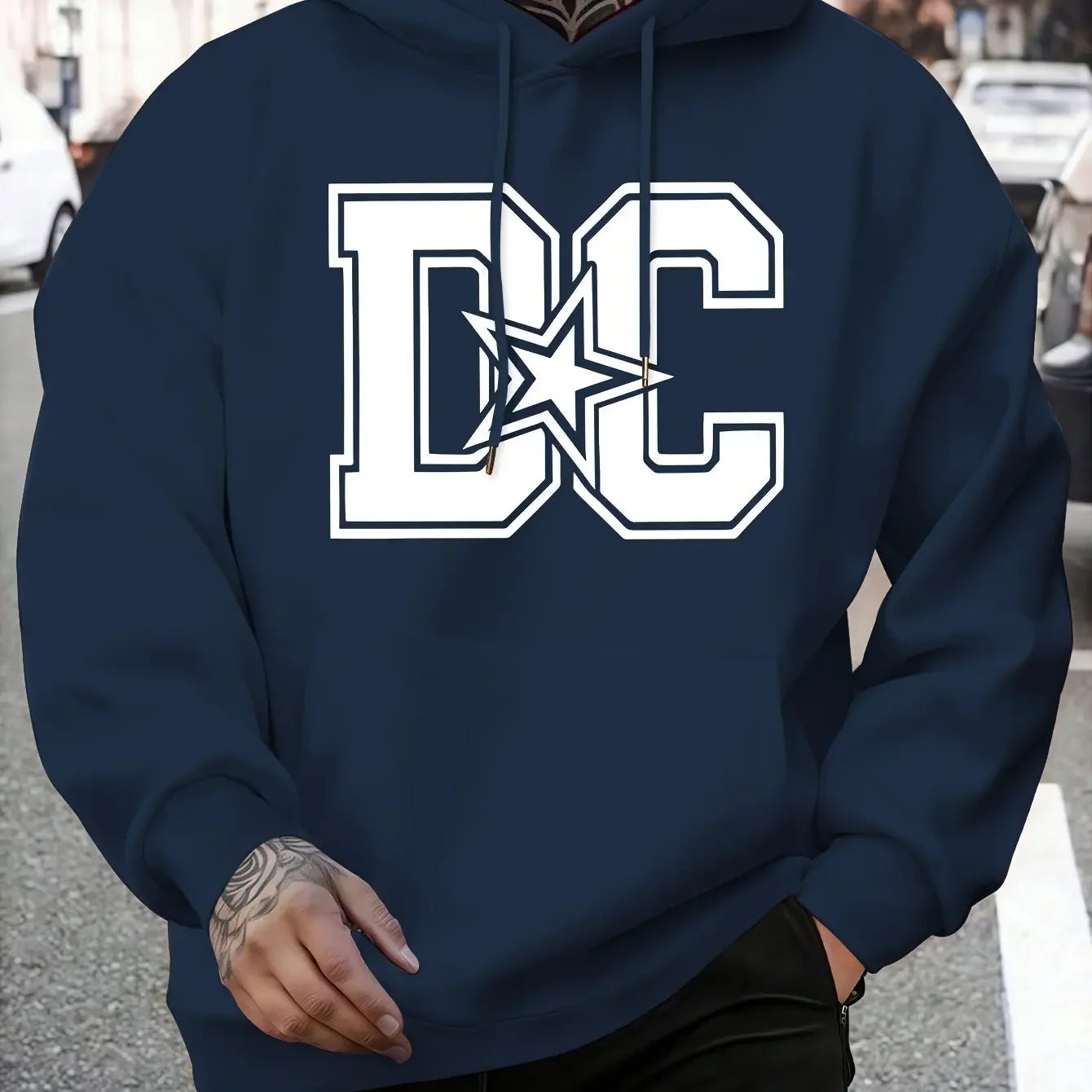 Men's Casual Winter Hooded Sweatshirt - Regular Fit, Machine Washable, Trendy Streetwear Pullover, Comfortable Knit Fabric