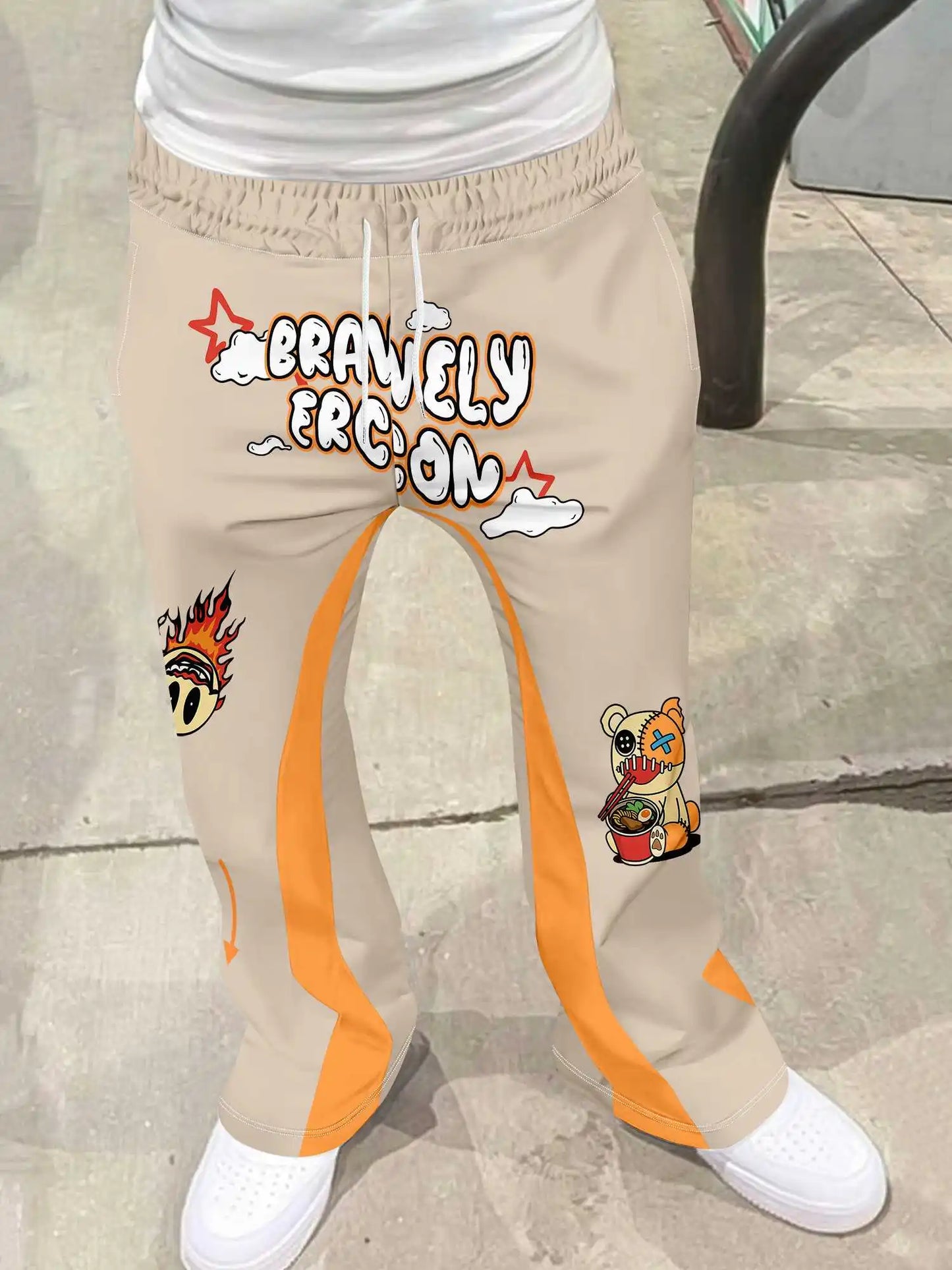 Y2k Flared Pants Men Loose 3D Print Trousers Casual Sweatpants Mid Waist Sporty Female Clothes Streetwear Hip Hop Vintage Pants