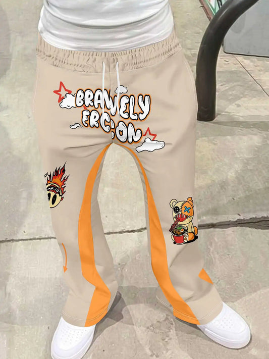 Y2k Flared Pants Men Loose 3D Print Trousers Casual Sweatpants Mid Waist Sporty Female Clothes Streetwear Hip Hop Vintage Pants