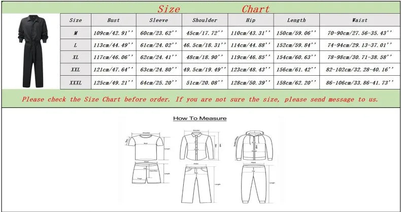 Men Solid Color Jumpsuit Playsuit  Buttons Casual Cargo Clothes Overalls Turn Down Collar Long Sleeve Oversized Waist Pants