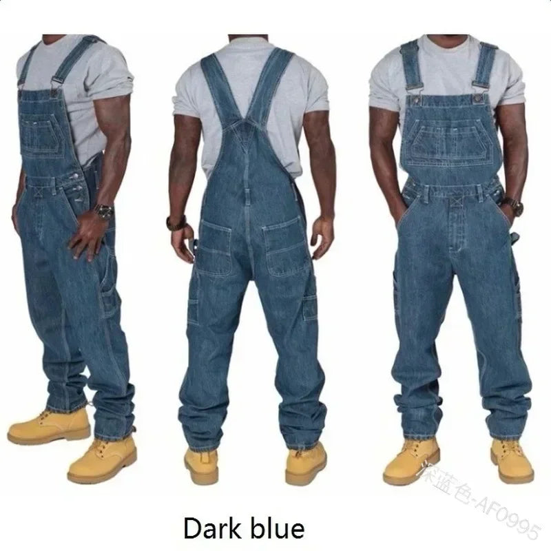 Mens Jeans 2025 Overalls Men Pockets Casual Loose Long Denim Pants Slim Splice Straight Rompers Autumn Plus Size Long Jeans Men