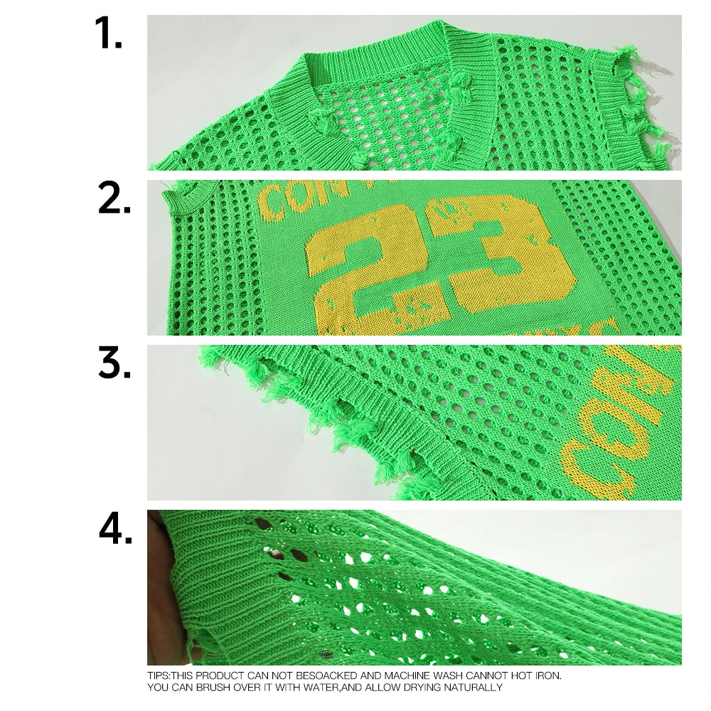 Men's Knitted Vest Autumn Fashion Number Mesh Vest Casual Sleeveless Business Breathable Woolen Knit Top US Size