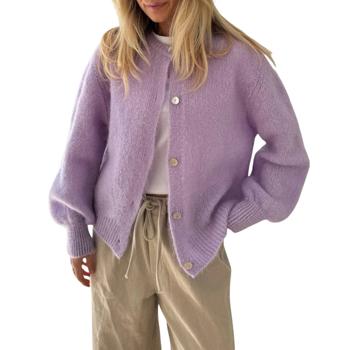 Women s Solid Color Cardigan Fuzzy Long Sleeve Button Down Sweater Soft Knit Tops Outerwear