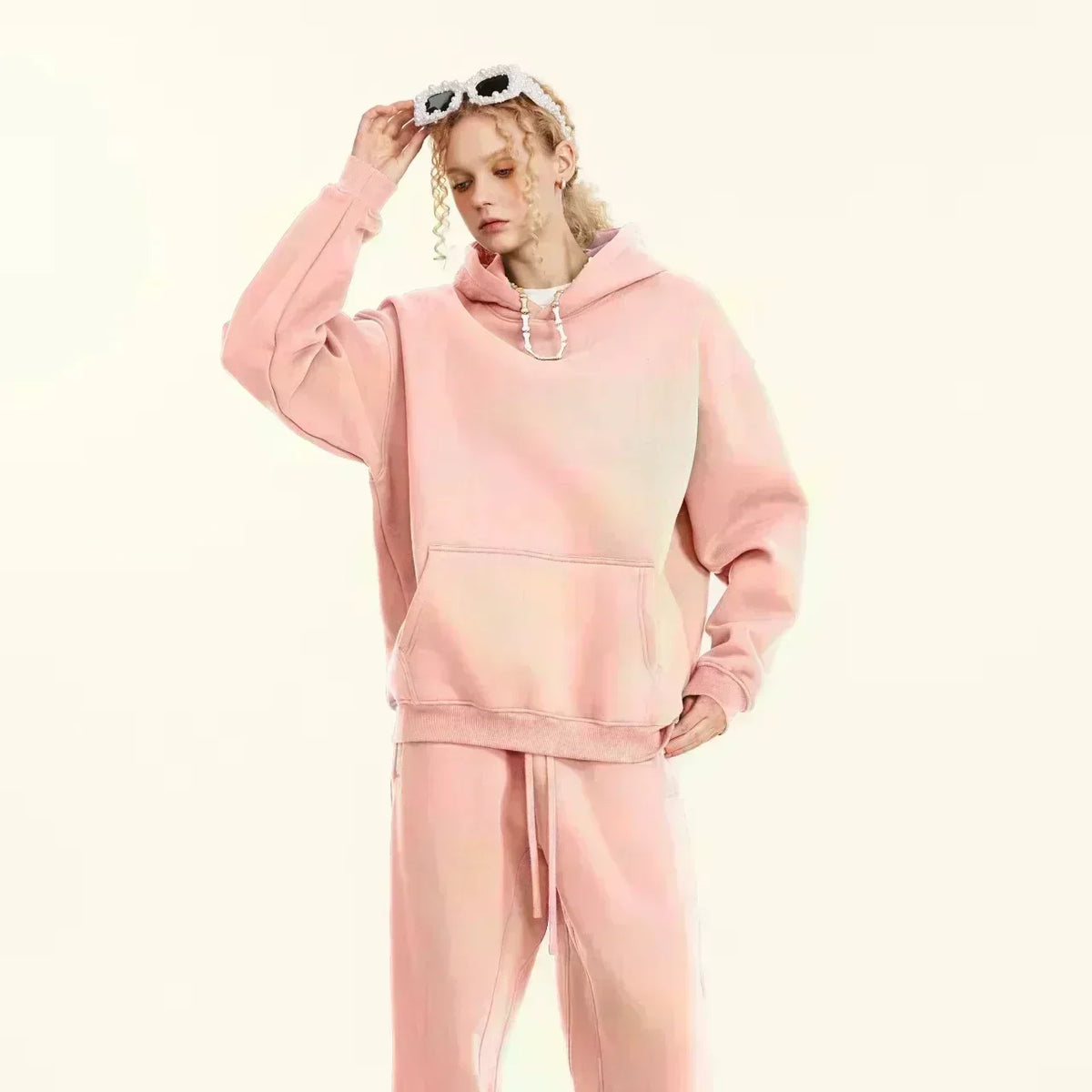 Men's Fall-winter Hooded Sweatshirt Outdoor Are Warm Comfort Walnut Flower NY Letter Double-sided Print Loose Fleece Streetwear