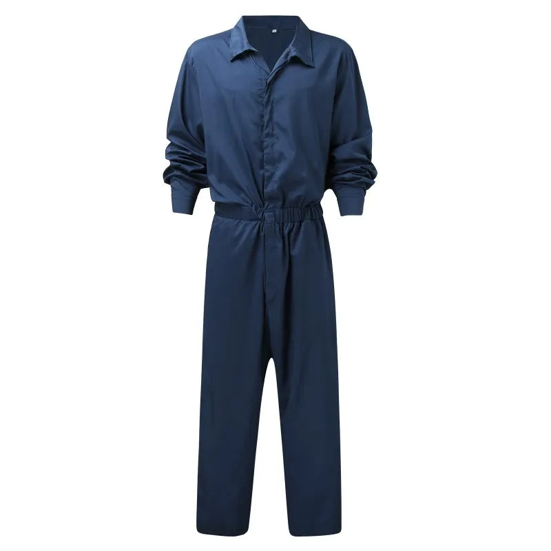 Men Solid Color Jumpsuit Playsuit  Buttons Casual Cargo Clothes Overalls Turn Down Collar Long Sleeve Oversized Waist Pants
