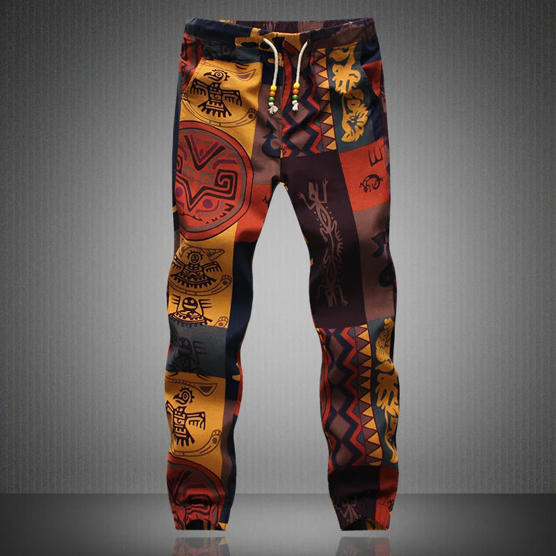 Euro Size New Fashion Spring Men Floral Print Joggers Male Casual Summer Pants Mens Sweatpants Linen Pants Men Trousers
