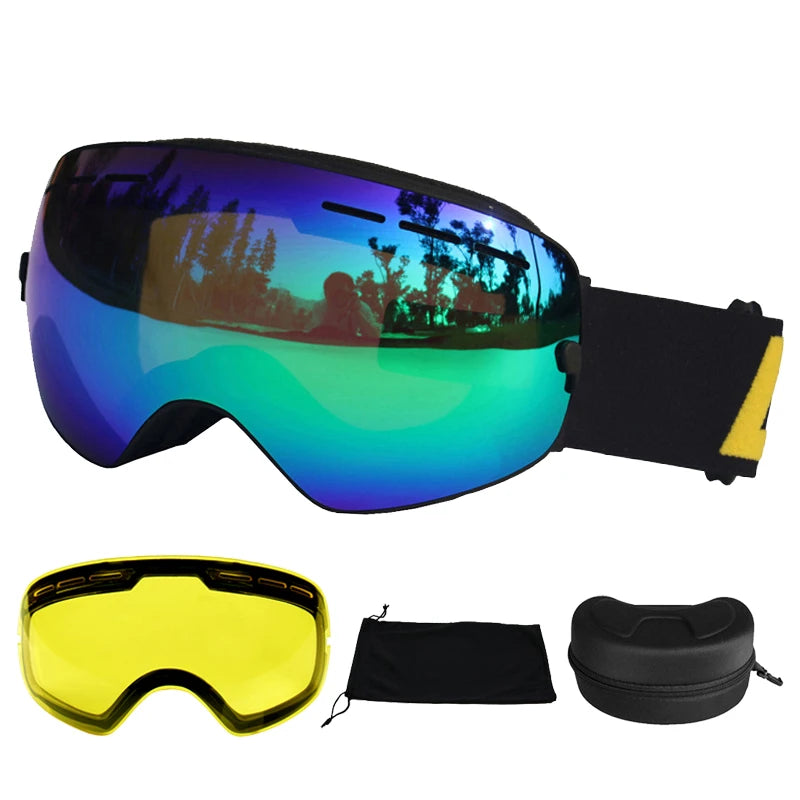 LOCLE Anti-fog Ski Goggles UV400 Ski Glasses Double Layers Skiing Snowboard Snow Goggles Ski Eyewear With One Brightening Lens