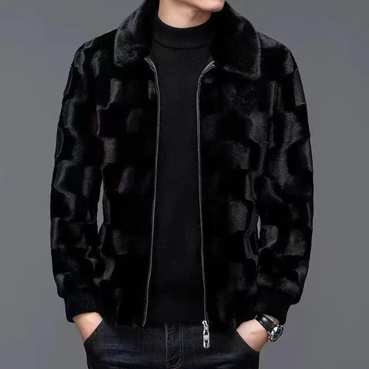 Men's Winter Faux Fur Coat High-End Zipper Thickened Warm Turn Down Collar Jacket Man Black Short Imitation Mink Hair Outwear