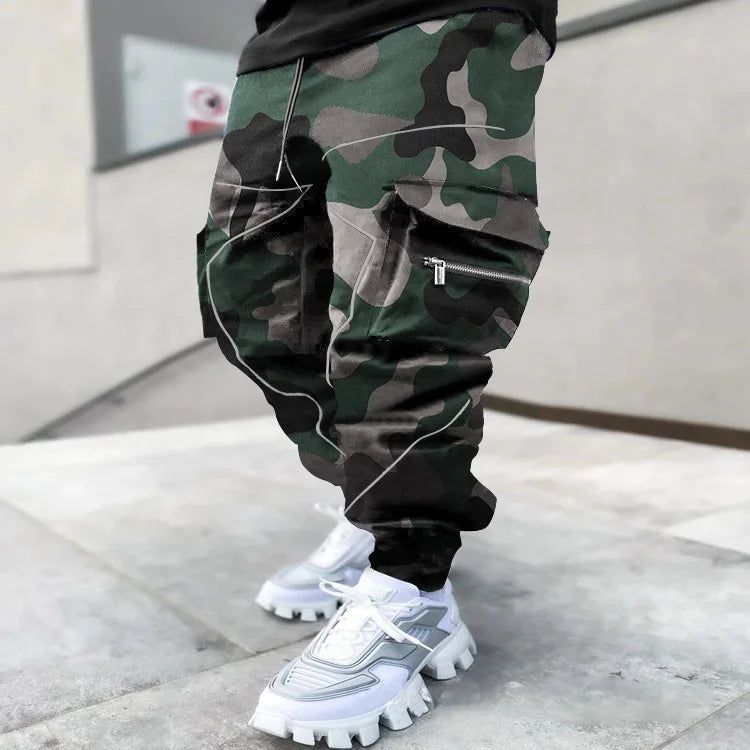 New Men's Cargo Pants Trend Printed Loose Hip Hop Fashion Street Wear Big Pocket Overalls Men Bright Color Four Seasons Trousers