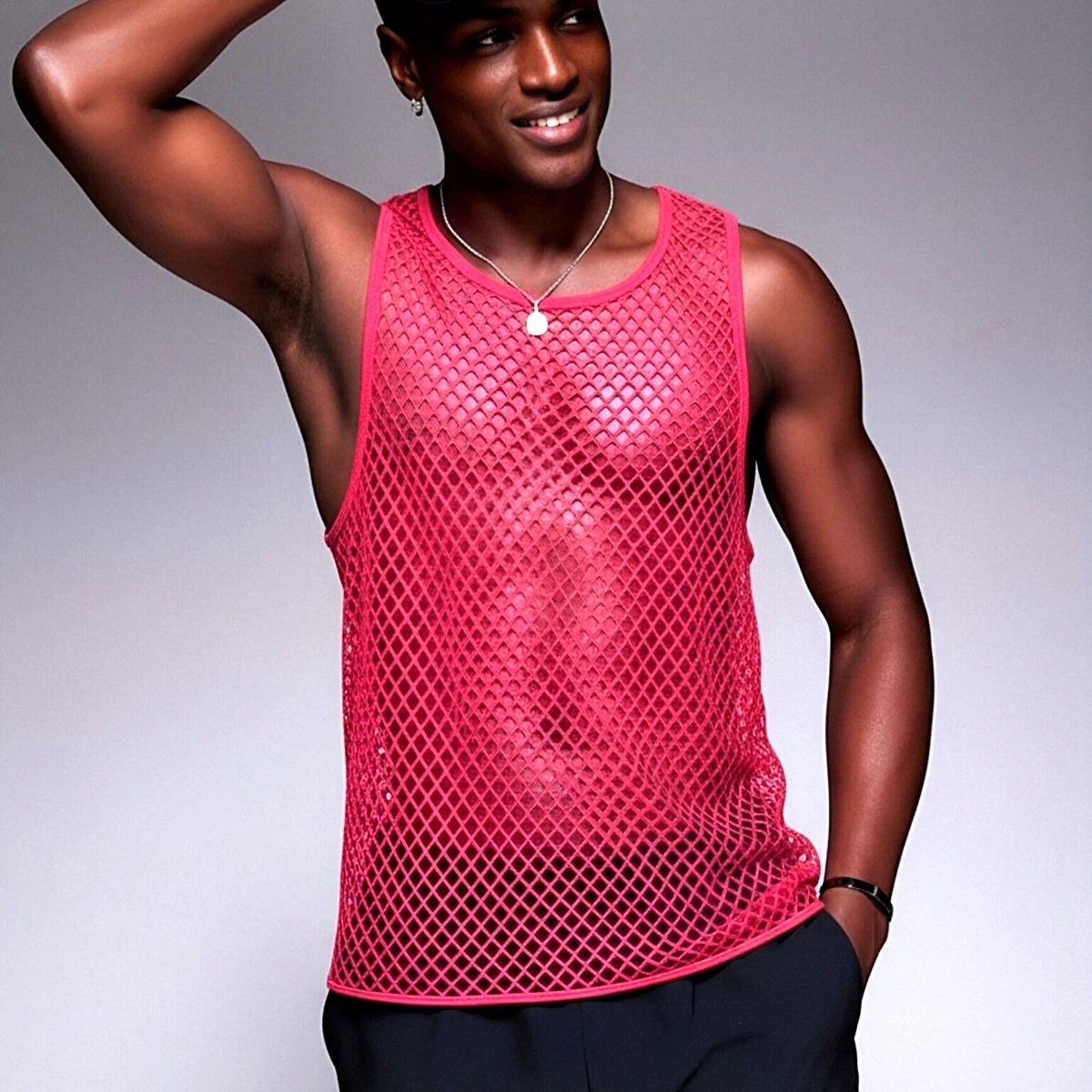 JOCKMAIL Men Tank Tops Mesh Hollow Out O-neck Sleeveless Male Vests Streetwear Summer Sexy See Through Fashion Men Clothing