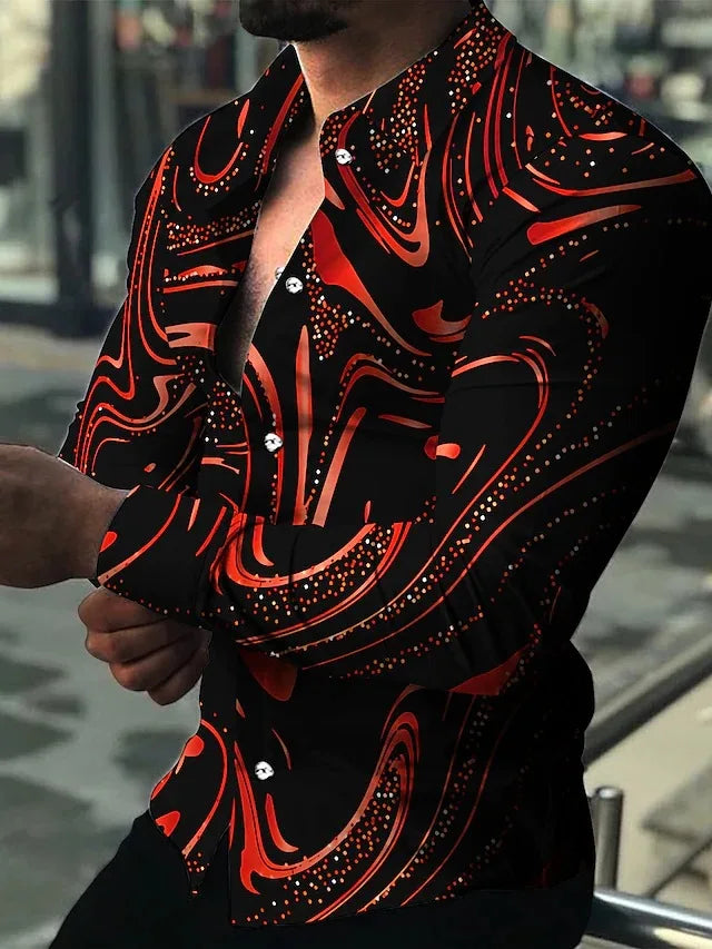 New Hawaiian Shirts Luxury Gold Pattern Shirts Men's Fashion Casual Shirts Long Sleeves Lapel Beach Shirts Men's Clothing